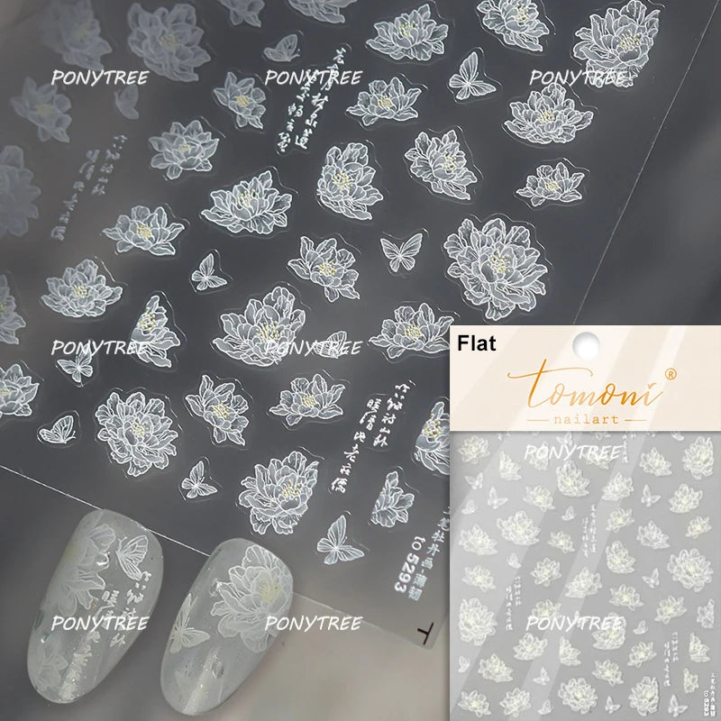 Elegant Pink Purple Flower Rose Colourful Gentle Petal Peach Blossom Metal Shiny Self Nail Art Sticker Decoration Manicure Decal
