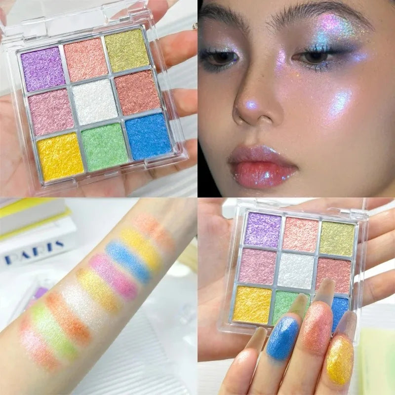9-Color Chameleon Eyeshadow Makeup Palette Multi-Chrome Fluorescent Metallic Shiny Eye Shadow Easy-To-Apply Highgloss Powder
