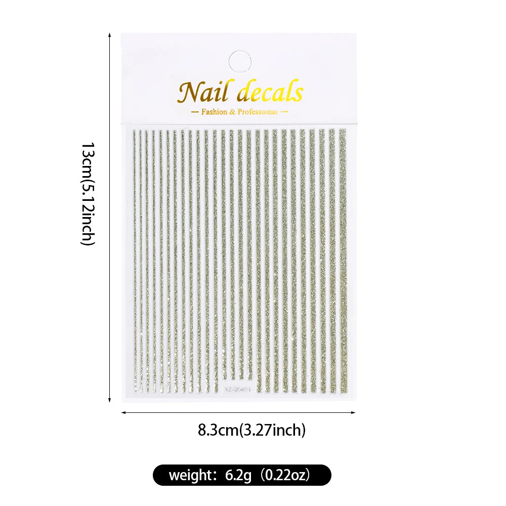 8Pcs/Set 3D Laser Glitter Colorful Metallic Line Nail Stickers Gold Silver Line Wave Stripe Nail Art Decals Kit Manicure Sliders