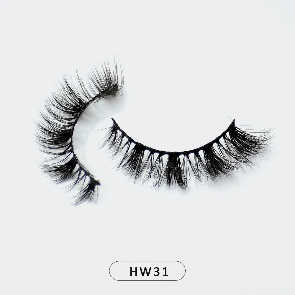 HZJY Dropshipping 10-15mm 3D Real Mink Handmade Crossing Lashes Individual Strip Thick Lash Fake Eyelashes with free paper boxes
