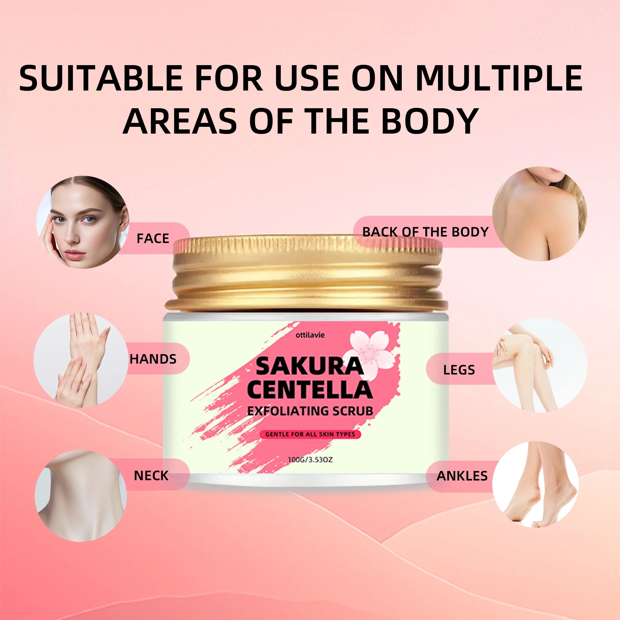 Ottilavie Sakura & Centella Scrub (5.29/3.53OZ) W/Niacinamide - Gentle Exfoliator for Face & Body, Unisex Gift