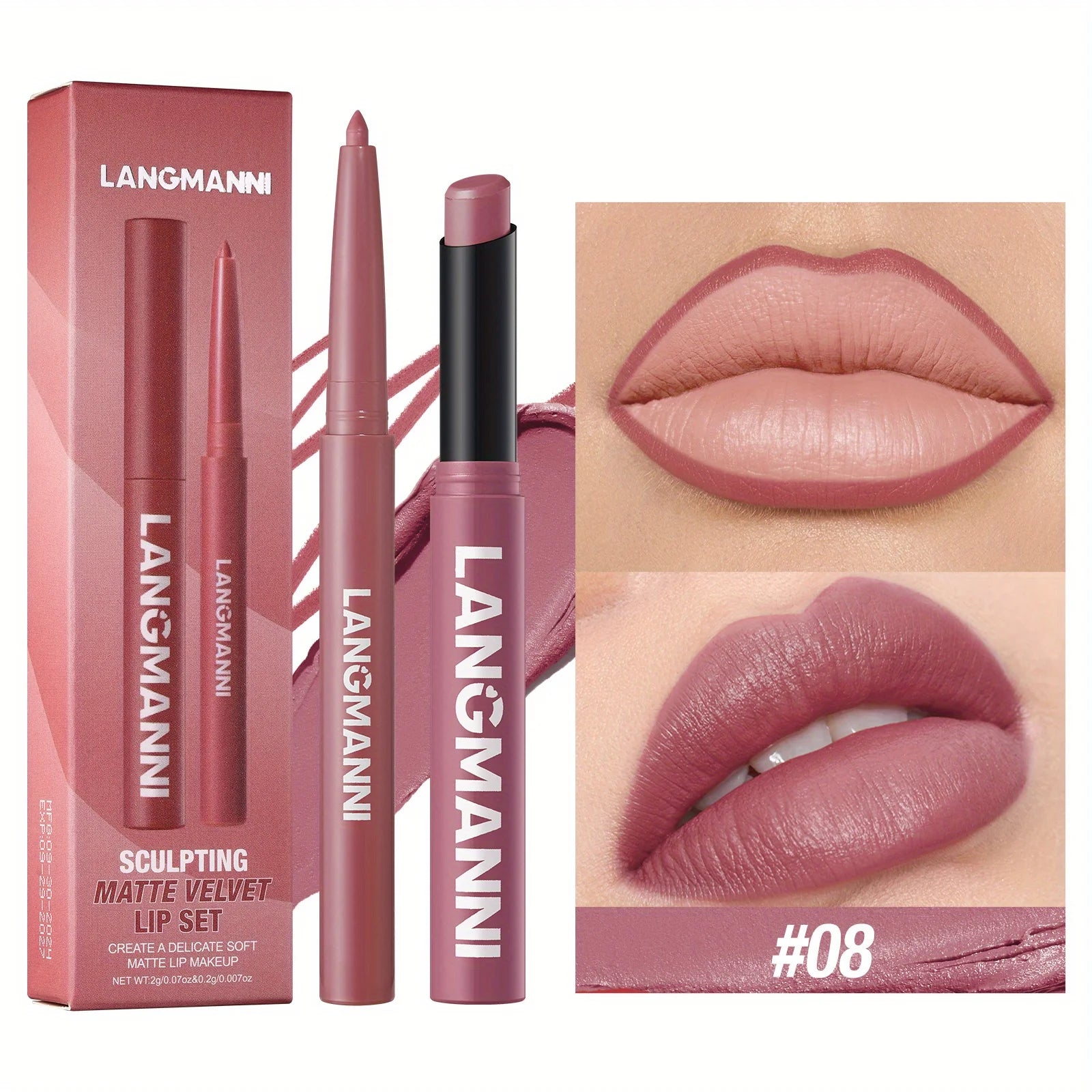 Oblique Rotating Matte Lipstick Lasting & Matte Lip Liner 2 Combination Set