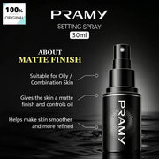 Pramy Moisturizing Makeup Setting Spray Matte Finish,Smoothing Effect&Makeup Lock,Shine Control,Non-Greasy&Quick Setting Mist
