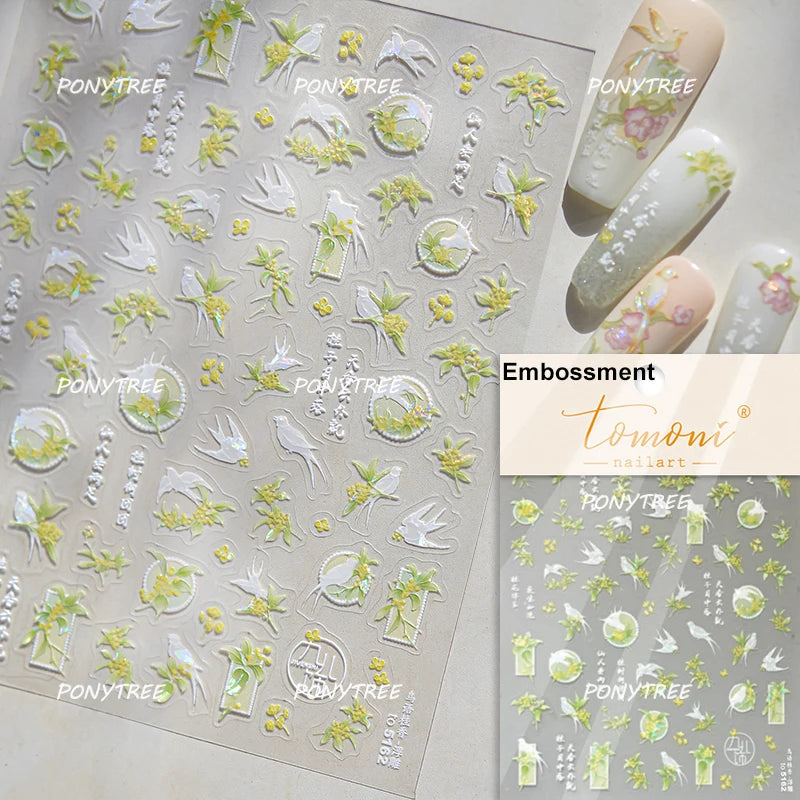Elegant Pink Purple Flower Rose Colourful Gentle Petal Peach Blossom Metal Shiny Self Nail Art Sticker Decoration Manicure Decal