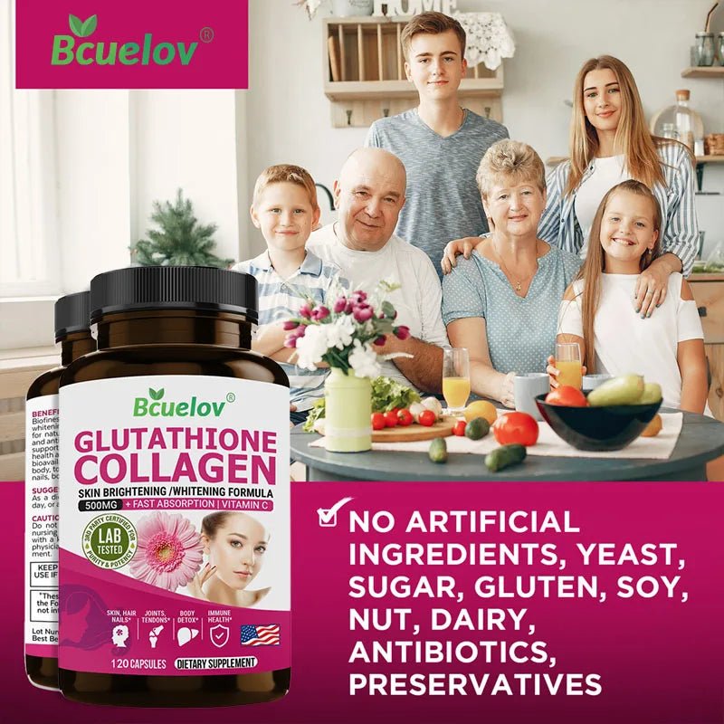 L-Glutathione 500mg Collagen Supplement Vitamin C Antioxidant Skin Brightening Whitening Skin Hair Nails Immune Brain Health