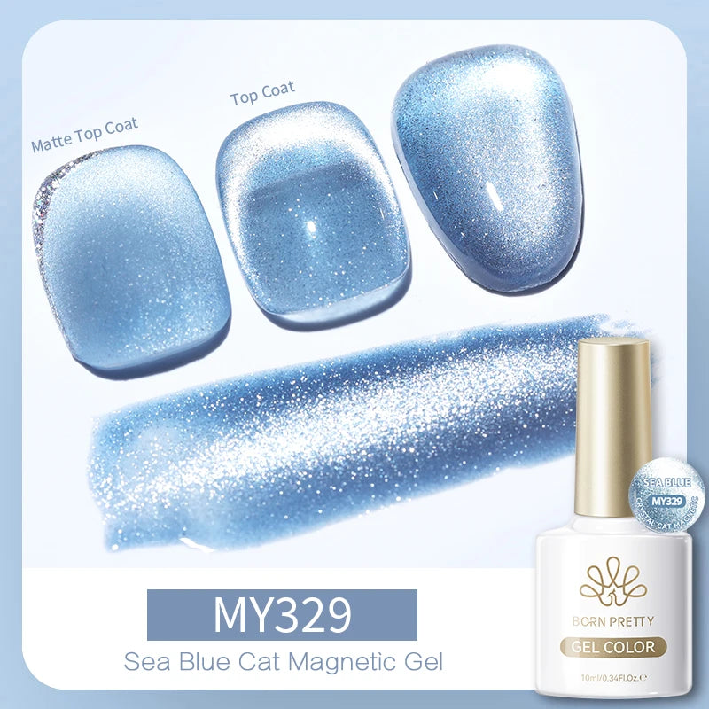 BORN PRETTY 10ml Blue Glass Bead Cat Magnetic Gel Ultra Shine Summer Glitter Semi Permanent Soak Off UV Gel Nail Art Varnish