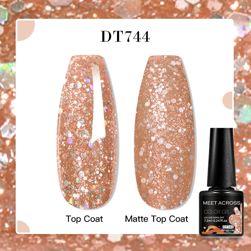 MEET ACROSS 7ml Red Blue Green Metallic Gel Nail Polish Super Bright Mirror Effect Semi Permanent LED UV Gel Nail Art Varnish
