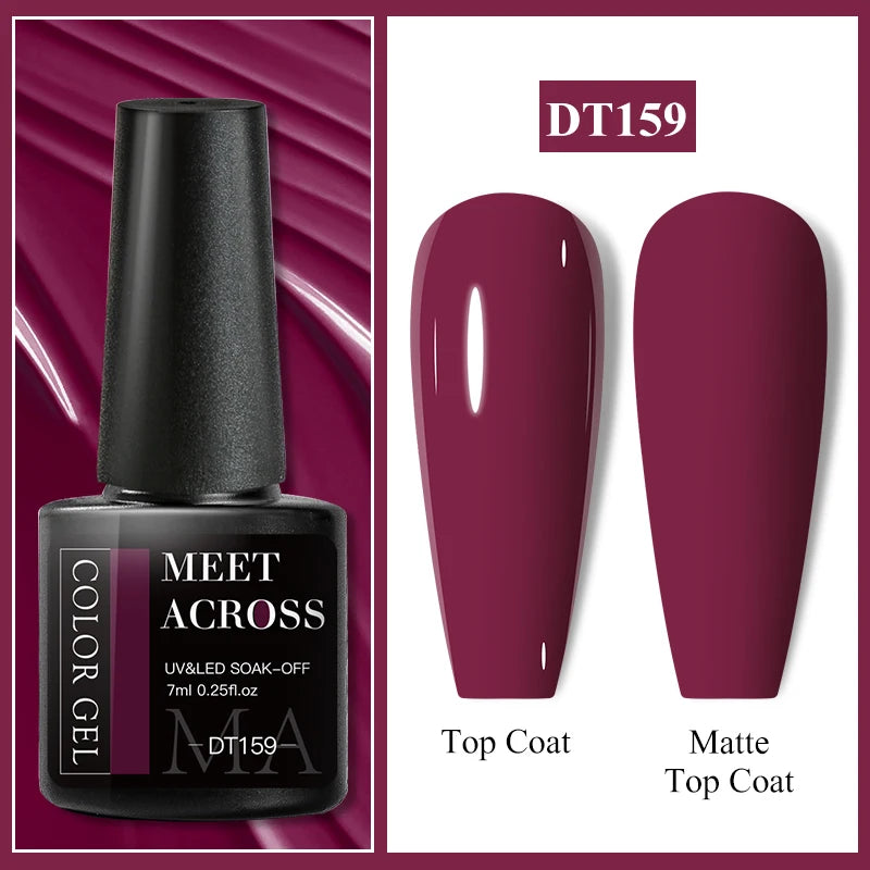 MEET ACROSS 7ml Dark Color Glitter Top Coat Gel For Nails Brocade Powder 2 In 1 Chameleon Nail Art Gel Varnish Manicure