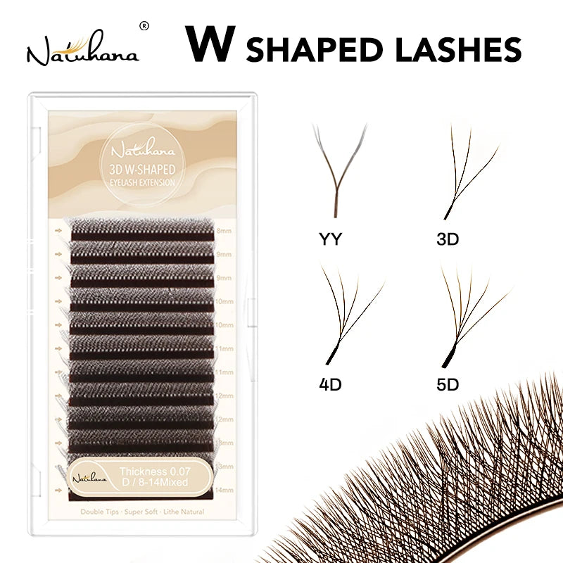 NATUHANA Brown W Lashes  Shaped Bloom 2D 3D 4D 5D Automatic Flowering Premade Fans Eyelashes Extensions