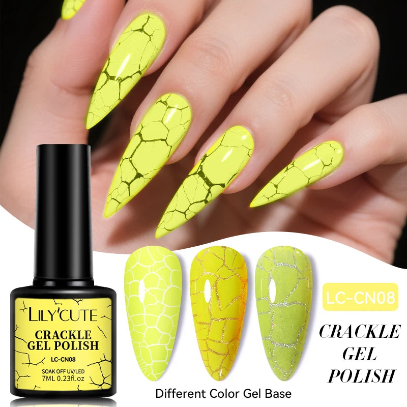 LILYCUTE 7ml Crackle Gel Nail Polish Cracking Nail Gel Quick Dry Nail Art Varnishes Hybrid Semi Permanent Soak Off Base Top Coat