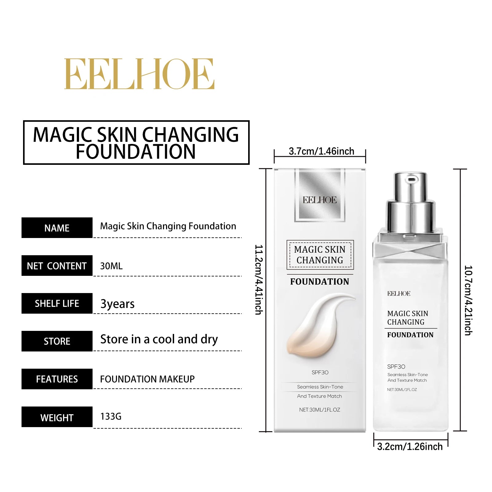 Color Changing Foundation Hyaluronic Acid Waterproof Oil Control High Coverage Makeup Base Magic Covering Foundation Liquid 30ml