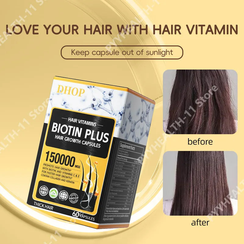 Biotin Plus Hair Growth Capsules with Collagen and Keratin, Vitamins A C E B12 Folate Hair Vitamins Hair Nutrition Support