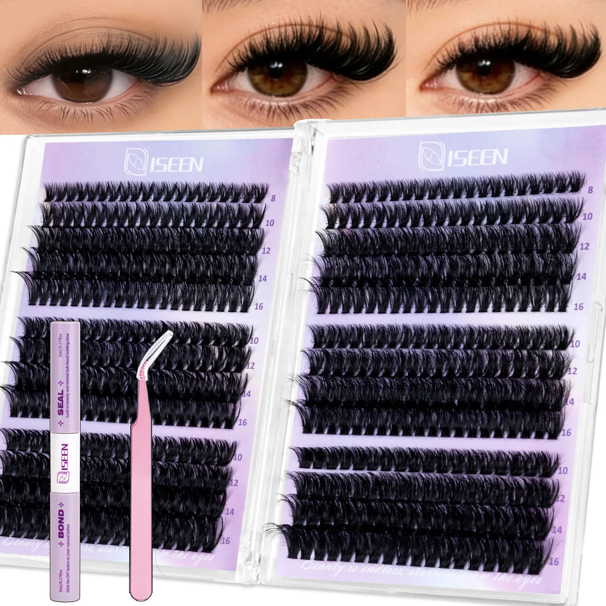 Lash Clusters Kit Wispy Lashes Natural DIY Lash Extension Kit 8-16mm C Curl Individual Lashes Cluster with Bond and Seal