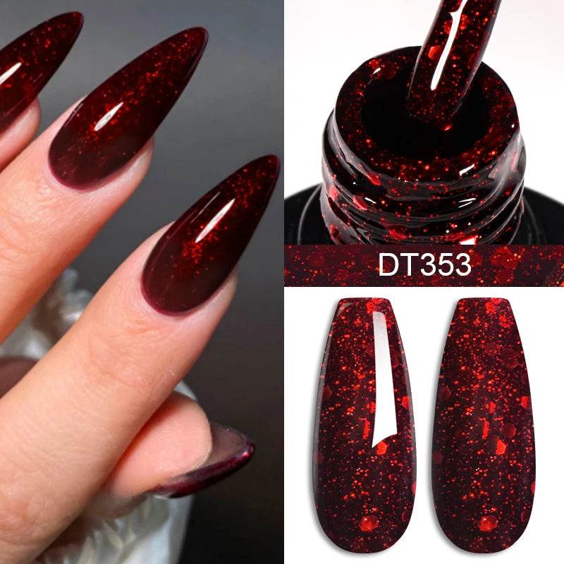 MEET ACROSS 7ml Red Blue Green Metallic Gel Nail Polish Super Bright Mirror Effect Semi Permanent LED UV Gel Nail Art Varnish