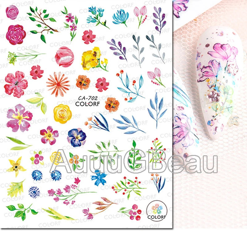 3d Nail Art Decals Geometric Lines Daisy Sunflowers Letters Adhesive Sliders Nail Stickers Decoration For Manicure