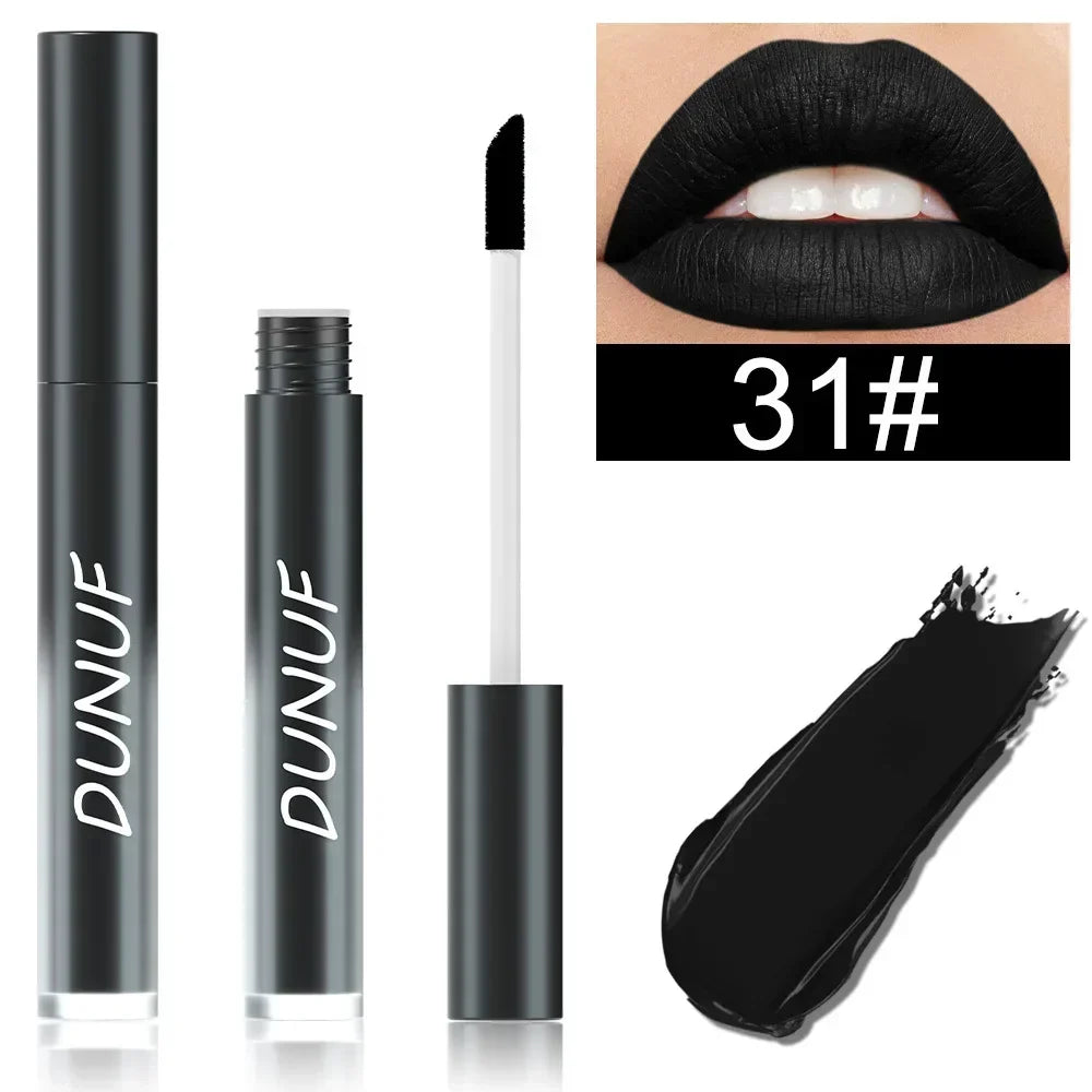 32 Color Lipstick Matte Lasting Lip Gloss Moisturizing Non-stick Cup Halloween Party Purple Blue Black Highly Pigments Lip Glaze