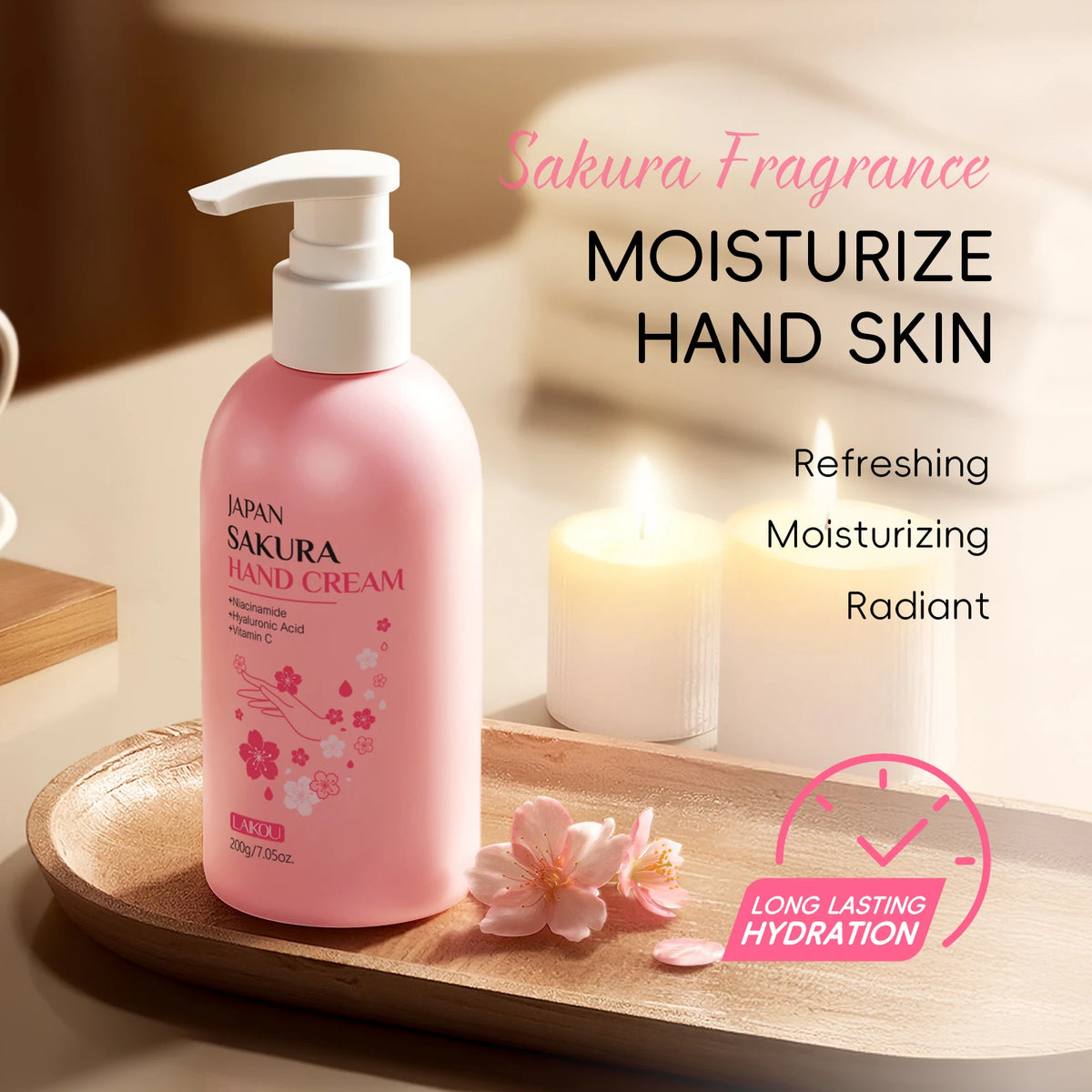 LAIKOU Japan Sakura Hand Cream 200g Long-Lasting Hydration Smooth Radiant Refreshing Scent Hand Care