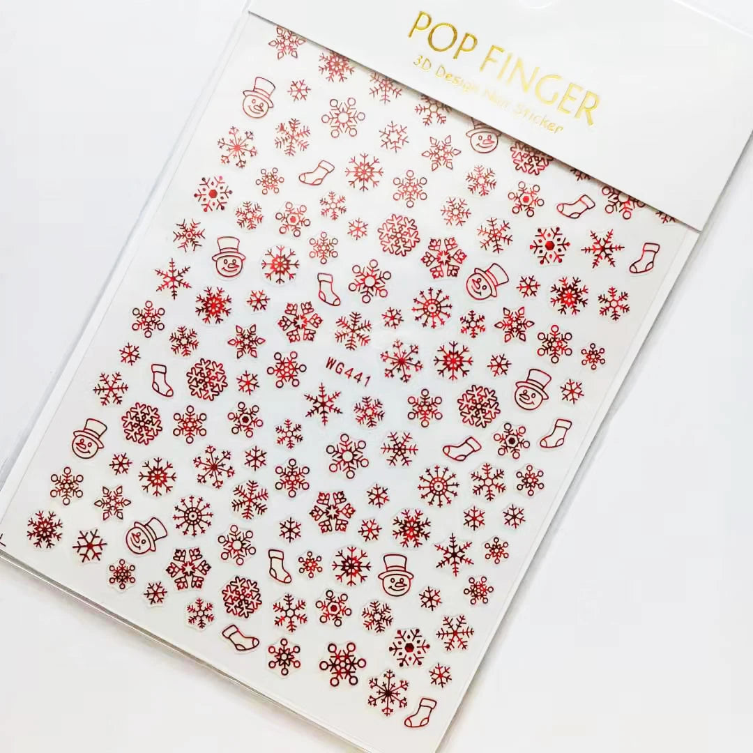 Sliver Bronzing 3D Christmas Nail Art Decoration Sticker Sparkly White Colorful Glitter Geometry Snowflake Winter Slider Foil