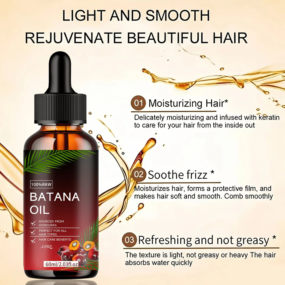 GSWP Batana Oil Hair Oil, Deep Moisturizing, Making It Soft and Shin, Deep Conditioning & Strengthening, Repairing Hair.60/120ml