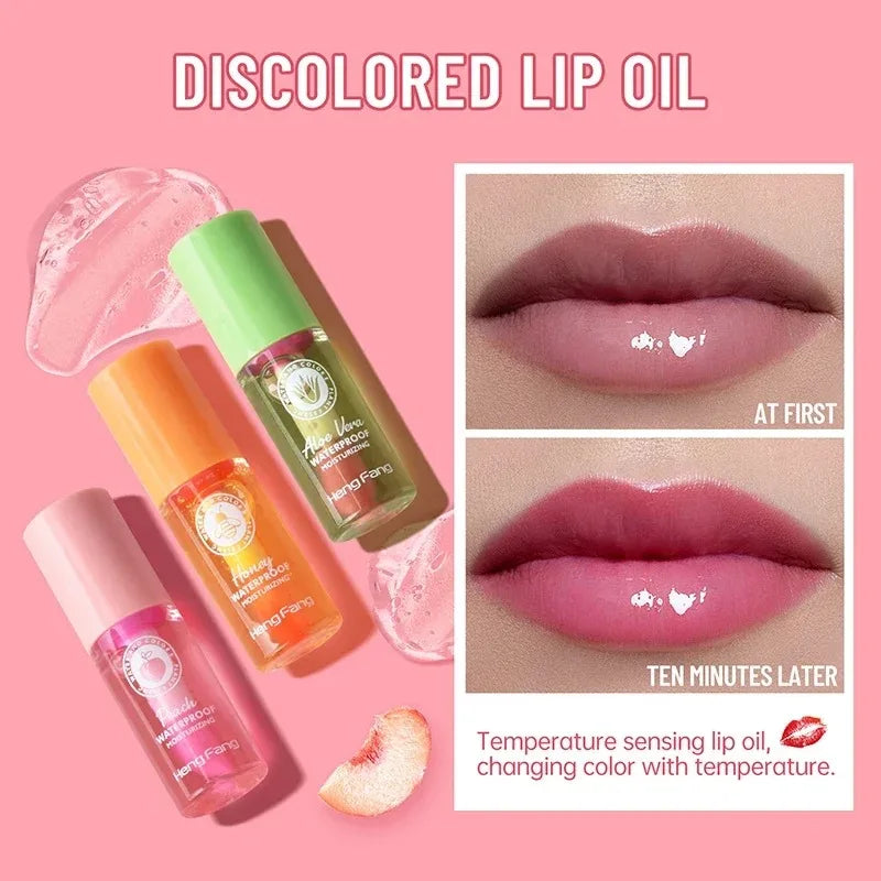 Water Light Lip Gloss Temperature Sensing Moisturizing Color Changing Lip Balm Peach Aloe Vera Brighten Repair Lips Oil Pomade