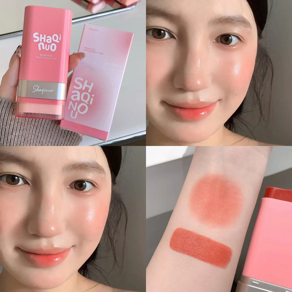 SHAQINUO Large-capacity High Color Rotating Blush Cream Stick 13g Moisturing Natural Long-lasting Waterproof Non-Removing Blush