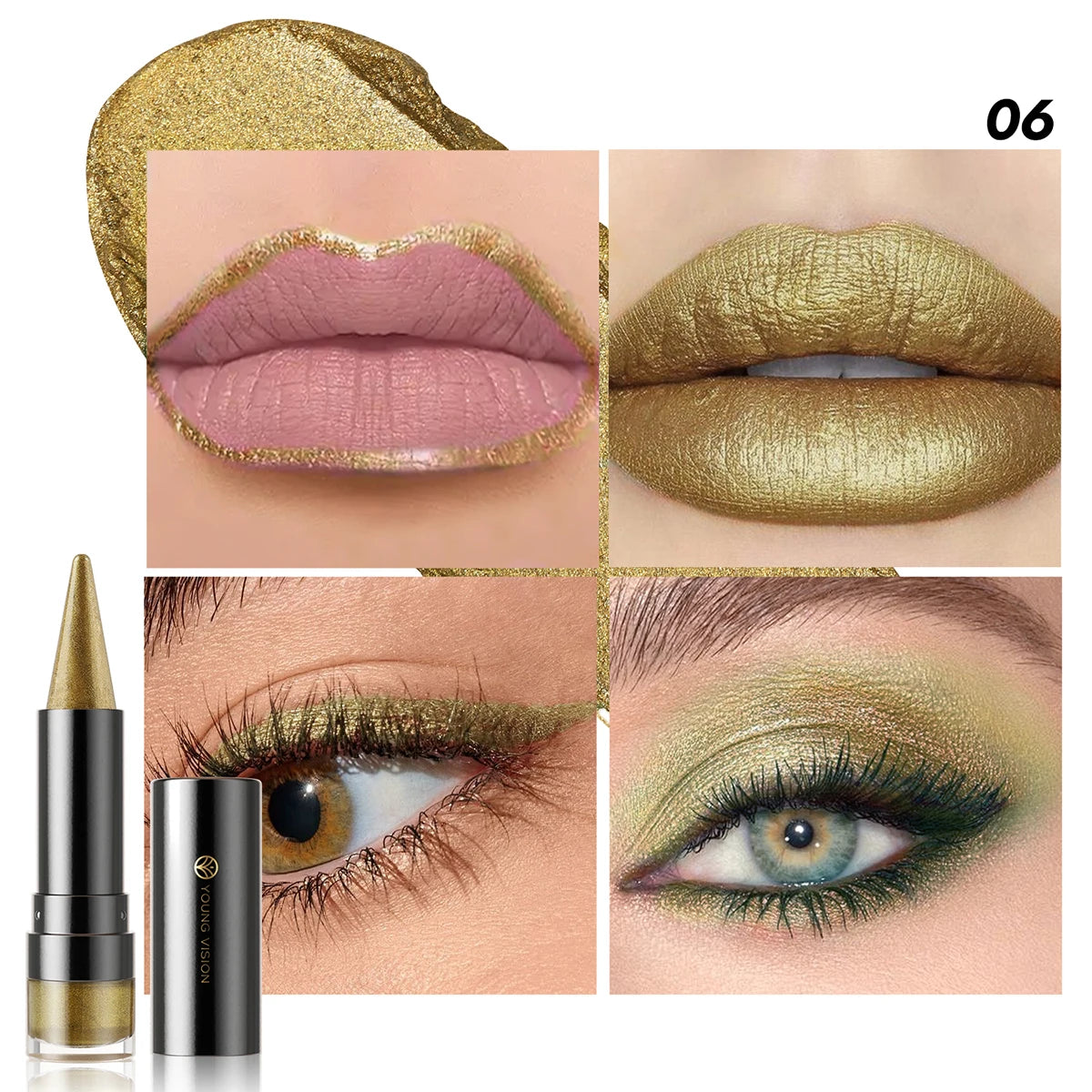 YOUNG VISION Dual-Finish Lipstick Pointed Tip 6 Colors Matte Pearl Shimmer Waterproof Kiss-Proof Non-Transfer