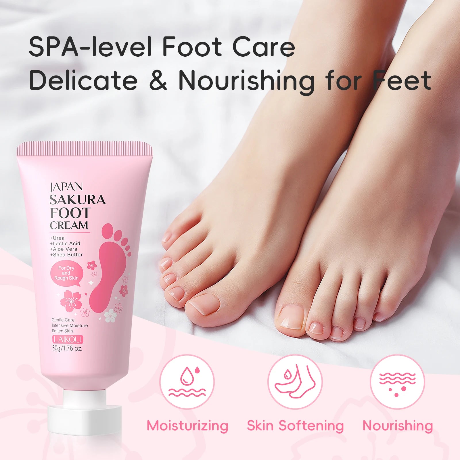 LAIKOU Japan Sakura Foot Cream 50g Exfoliating Moisturizing Softening Dry Rough Skin Foot Care