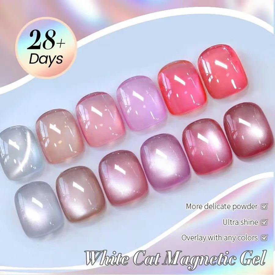 1-9pcs TC Flow Light White Cat Eye Gel Nail Polish Ultra Shine Soak Off UV Gel Mirror Glass Cat Magnet Gel Varnish Nail Supplies