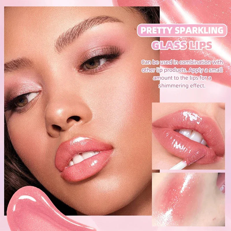 Water Light Mirror Glitter Lip Gloss Long Lasting Moisturizing Pearlescent Fine Sparkling Jelly Lip Tint Lips Makeup Cosmetics