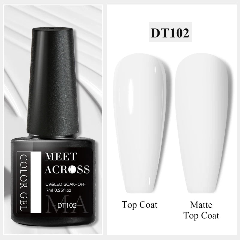 MEET ACROSS 7ml Dark Color Glitter Top Coat Gel For Nails Brocade Powder 2 In 1 Chameleon Nail Art Gel Varnish Manicure