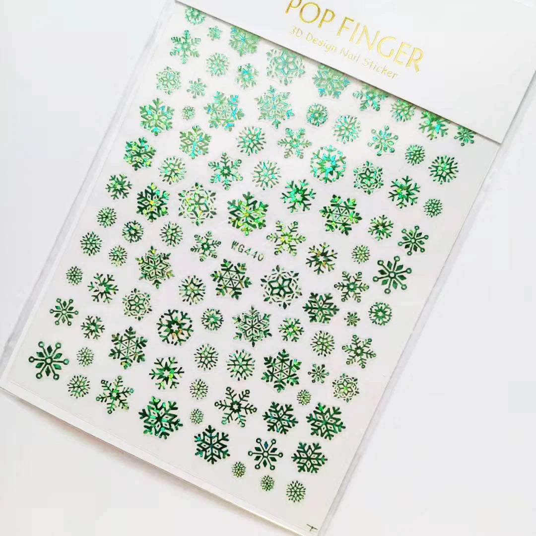 Sliver Bronzing 3D Christmas Nail Art Decoration Sticker Sparkly White Colorful Glitter Geometry Snowflake Winter Slider Foil