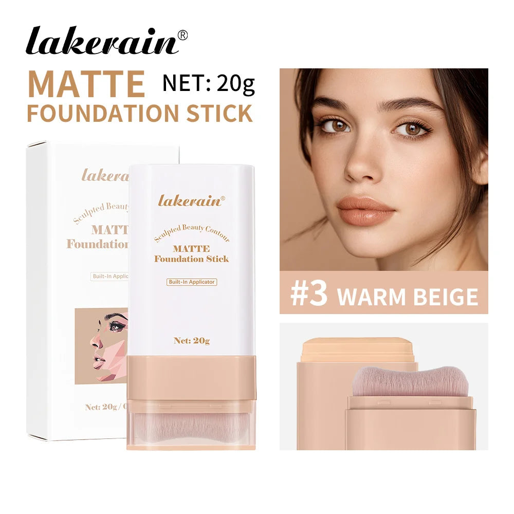 Lakerain Matte Foundation Stick Powerful Coverage Brighten Skin Tone Not Easy Melt Lightweight Smooth Texture Foundation Stick
