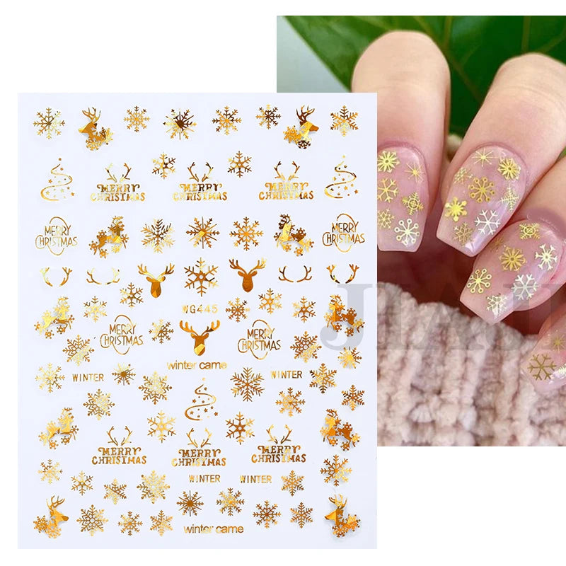 Sliver Bronzing 3D Christmas Nail Art Decoration Sticker Sparkly White Colorful Glitter Geometry Snowflake Winter Slider Foil
