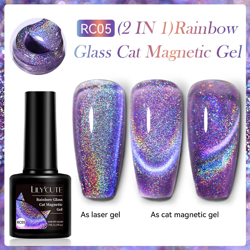 LILYCUTE 7ml 9D Black Crystal Cat Magnetic Gel Nail Polish Laser Silver Glitter Semi Permanent Manicure For Nail Art Gel Varnish