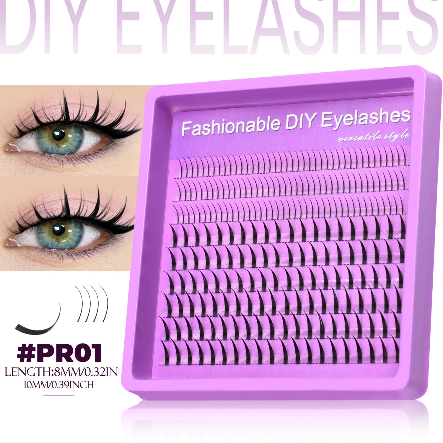 LASVIREY DIY Lash Clusters with Manga Spiky Lashes Fluffy Fake Eyelashes Mixed Tray Fluffy Individual Lashes Extension Makeup
