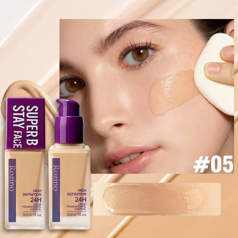 Full Coverage Liquid Foundation, Long-Lasting Oil-Control Matte Primer, Smooth and Non-Caking, Conceals Blemishes and Spots