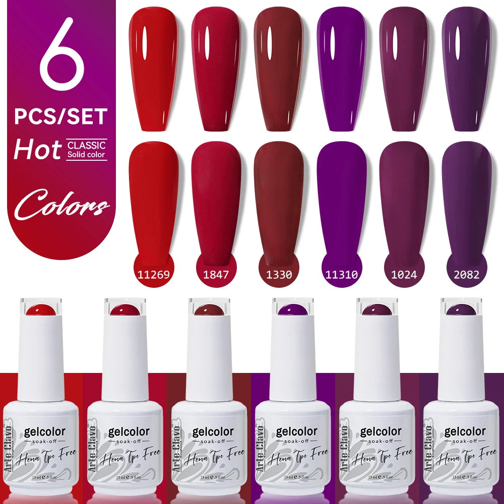 Arte Clavo 15ml Gel Polish Set 6PCS HEMA TPO Free Soak Off UV LED Nail Varnish Kit Long Lasting Manicure Gel for Nail Art Salon