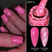 MEET ACROSS 7ml Reflective Glitter Gel Nail Polish Pink Green Purple Sparkling Soak Off UV Gel Polish for Manicure DIY Nail Art