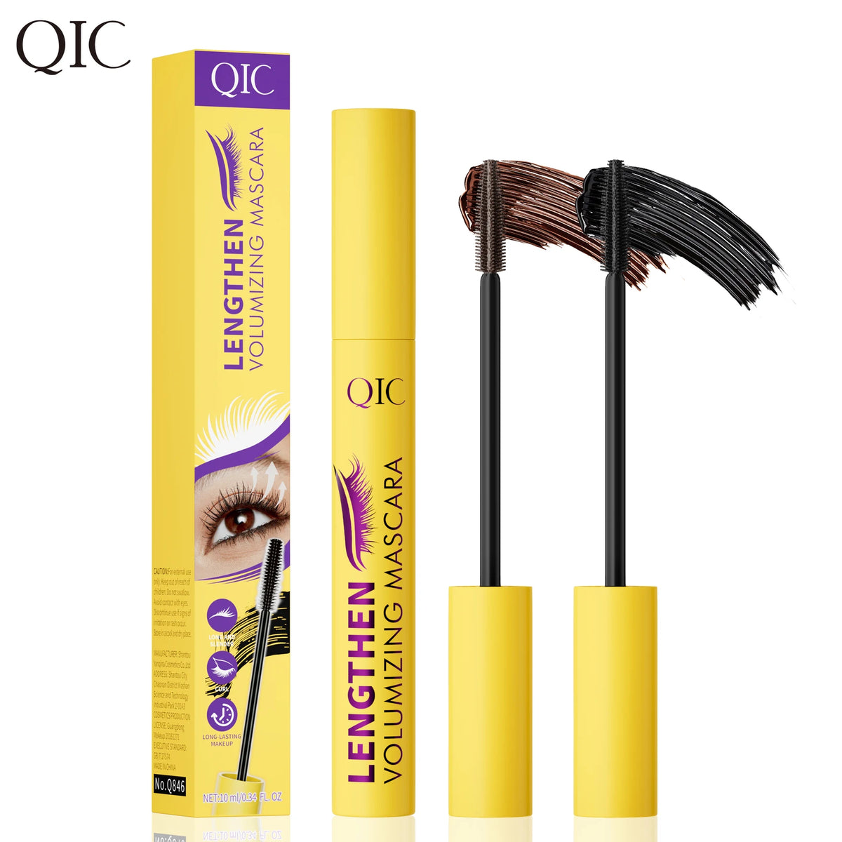 QIC 4D Black Mascara Brown Mascara Thickening, Lengthening, Curling, Waterproof Liquid Fiber Mascara.