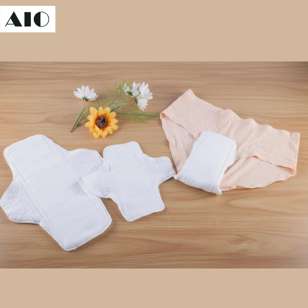 AIO 2Pcs White Cotton Yarn Soft Sanitary Pads Washable Incontinence Pad Highly absorbent Leakproof Pads Hygiene Supplies