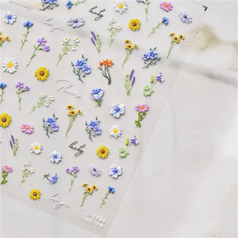 1Pcs Lovely Cat Green Potted Plant Flowers Nail Stickers 5D Reliefs Self Adhesive Nail Art Stickers Manicure Decorations Decals