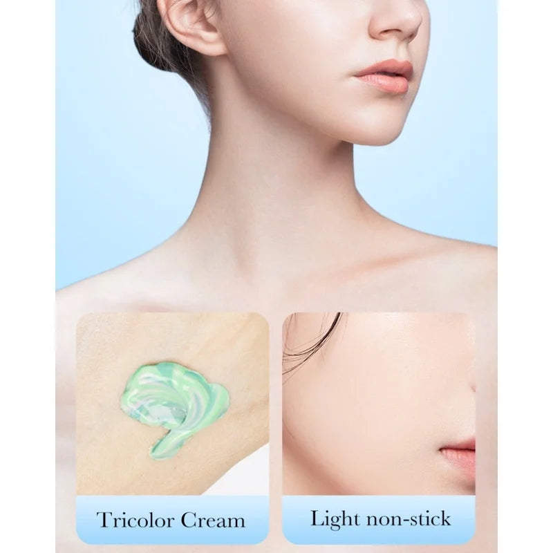 SADOER Three-Color Makeup Primer Cream Brighten Skin Tone and Moisturize Foundation Base Sunscreen SPF 50PA+++