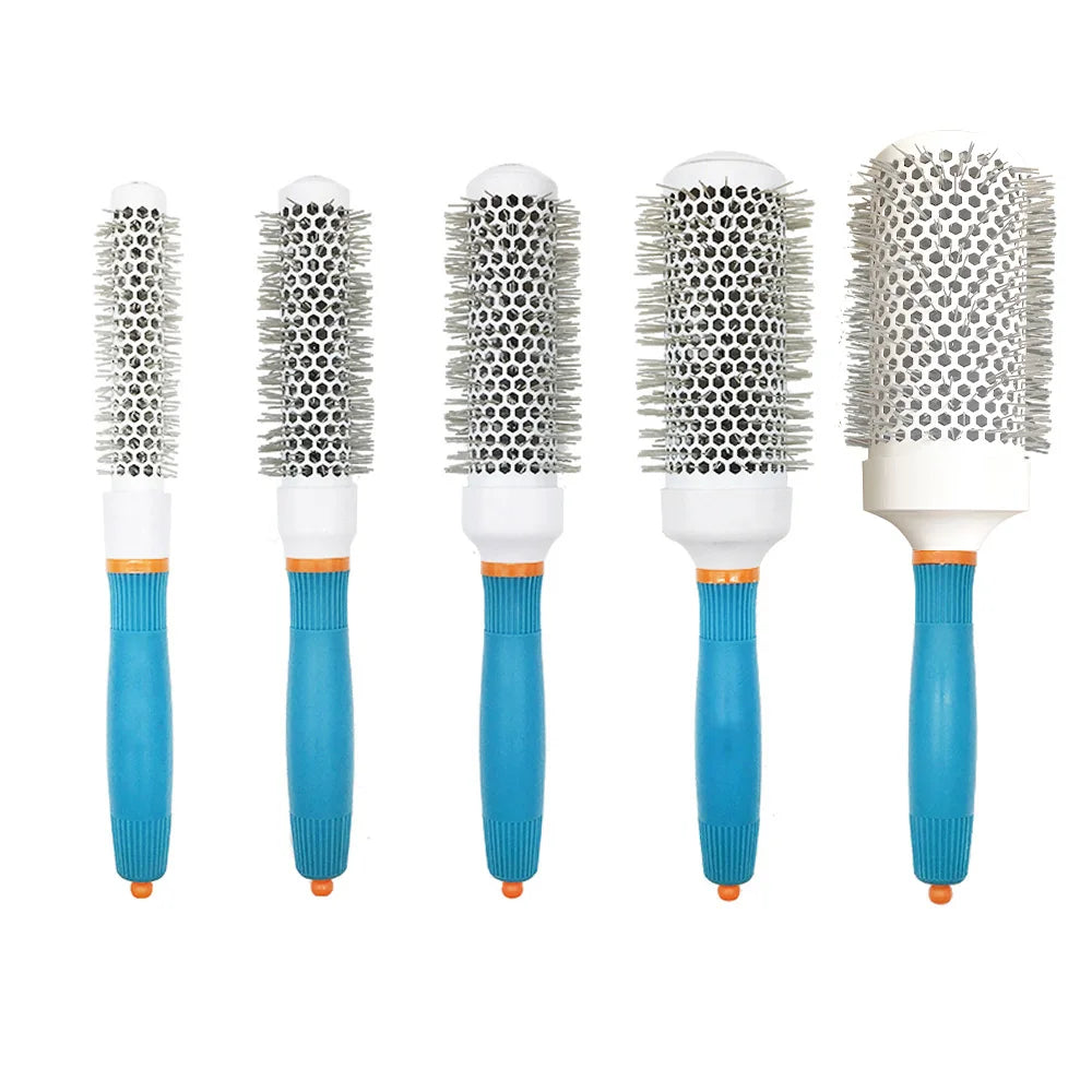 Professional Salon Hair Brush & Comb Set - Round Curly Hair Styling Tool with Rollers, Blue