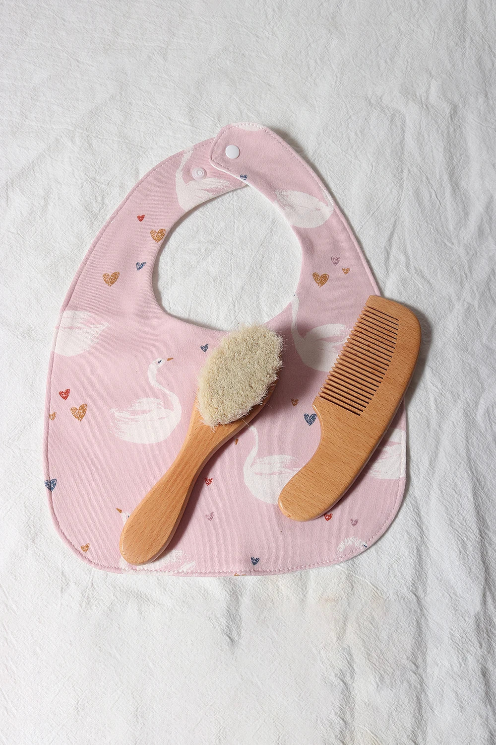 Baby Comb Brush Set Newborn Gift Set Natural Wool Beech Wooden Comb Baby Bib Pacifier Clip Kids Baby Hair Brush
