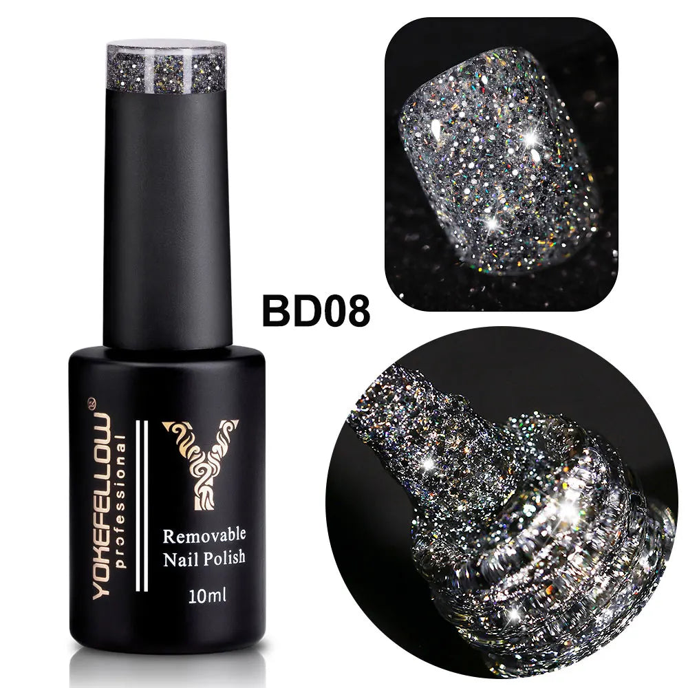 2024 New YOKEFELLOW 10ML Reflective Glitter Gel Nail Polish Soak Off UV Gel Varnish Colorful Nail Gel Polish For Manicure