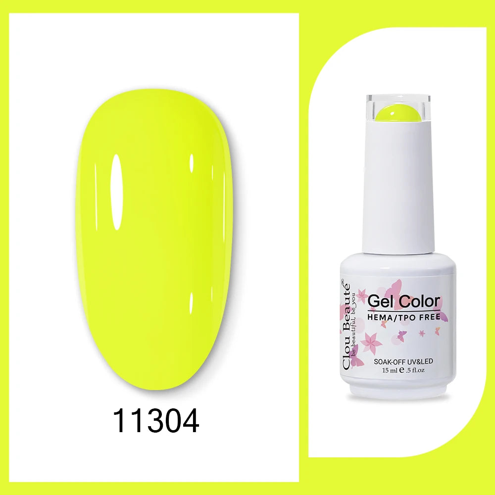 Clou Beaute 15ml Red Black White Green Neon Gel Nail Polish Base Top Coat Velvet Top 400 Colors Semi Permanent Gel Nail Varnish