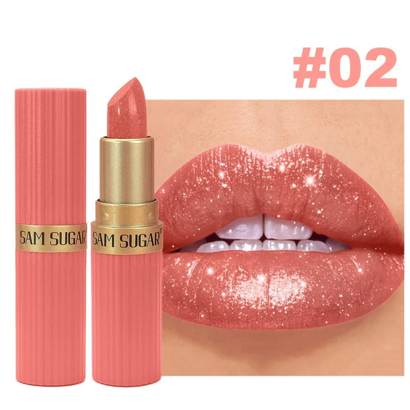 Diamond Pearlescent Lipstick Glitter Shiny Metallic Lipstick Lip Tint Long Lasting Nude Shimmer Shiny Lip Gloss Makeup