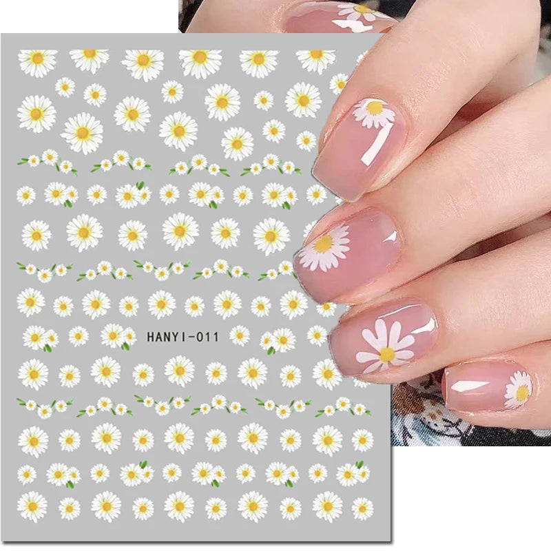 3d Nail Art Decals Geometric Lines Daisy Sunflowers Letters Adhesive Sliders Nail Stickers Decoration For Manicure