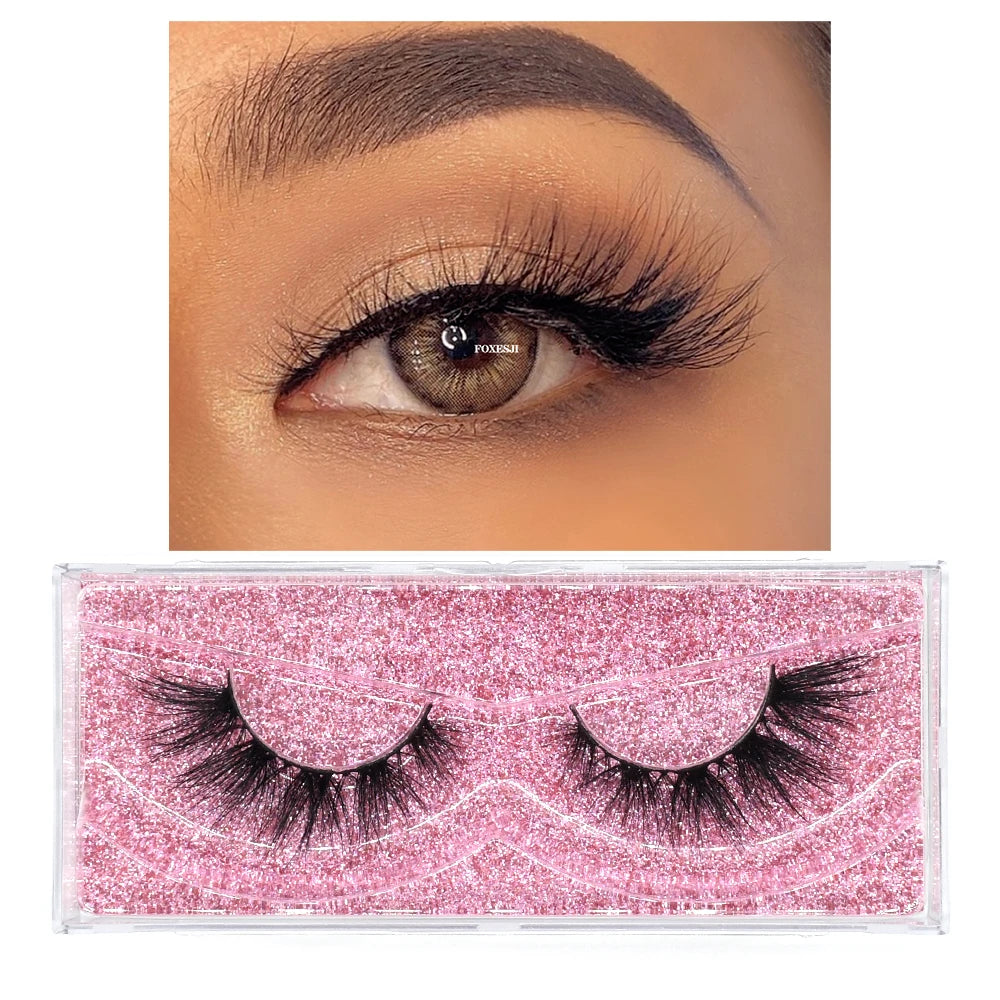FOXESJI Makeup Eyelashes 3D Mink Lashes Natural Long Lasting Wispy Soft Eyelash Extension Fluffy Eye Lashes Mink False Eyelashes
