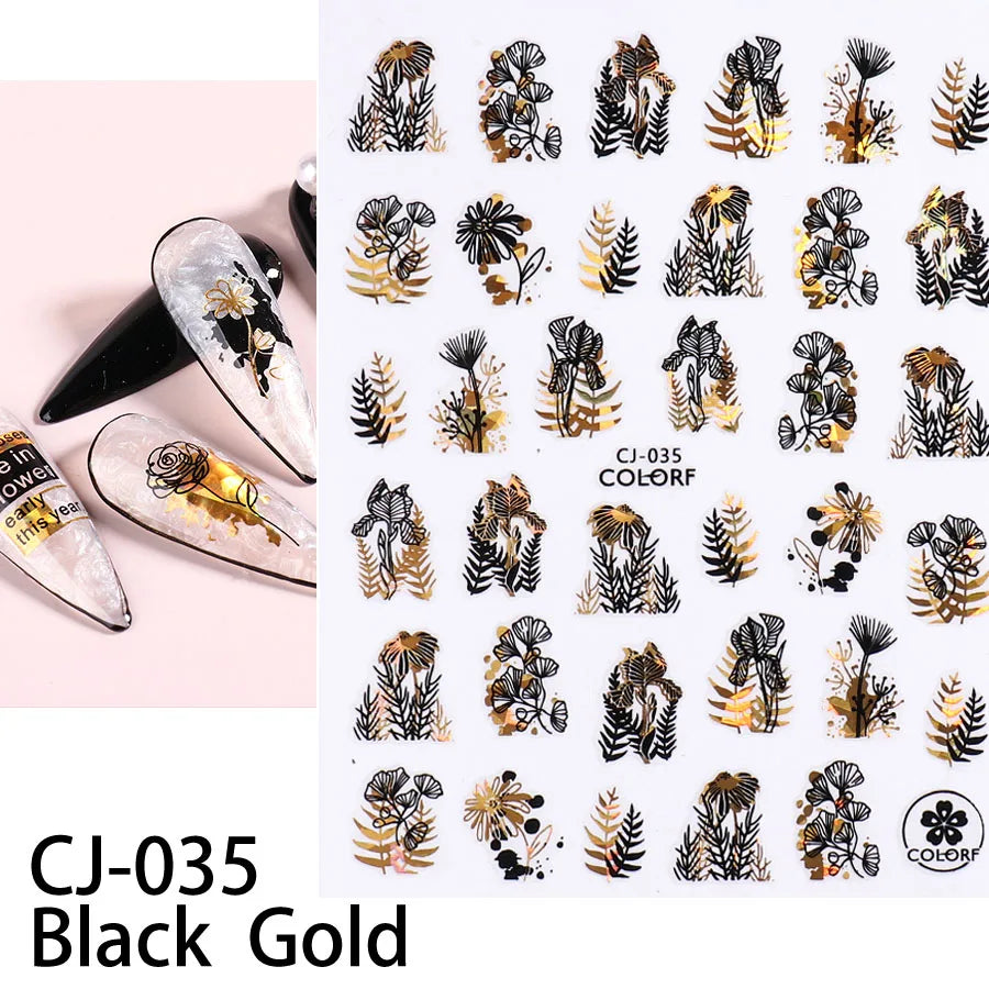 Shiny Gold Star Moon Sun Nail Stickers for Manicure Accessories Heart Feather Animals Printing Self Adhesive Nail Wrap